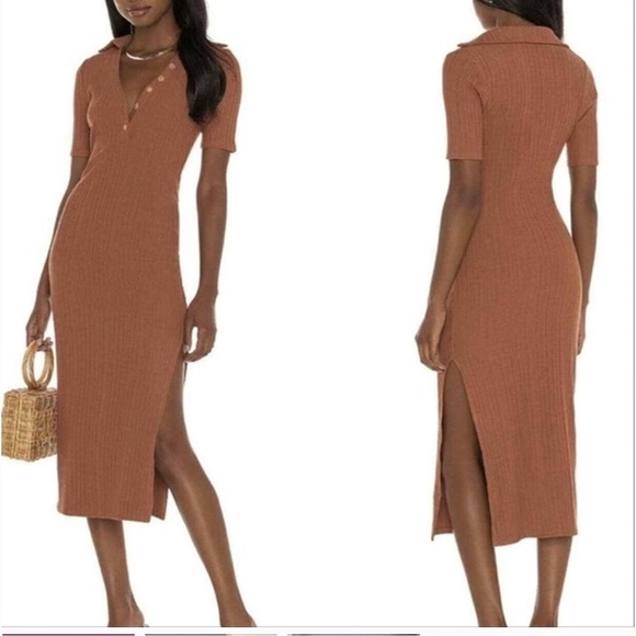 HOUSE OF HARLOW 1960 Ribbed Collared Polo Short Sleeve Midi Dress in Green - Picture 3 of 8